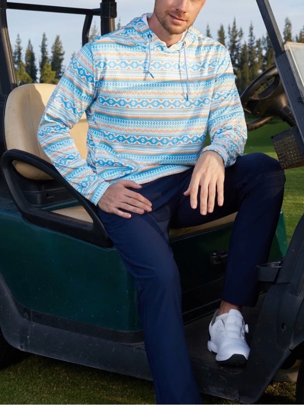 Maelreg Men's Patterned Hooded Pullover Sweatshirt Golf Performance Hoodie NWT